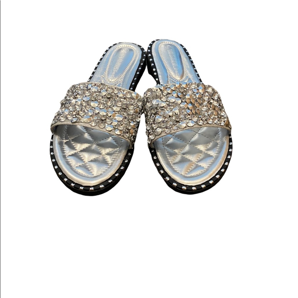 🔥 NEW Sparkling Rhinestone Crystal Slide Flip Flop Silver Sandal in Women 🔥 - Picture 4 of 6